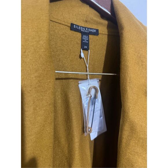 NWT New Eileen Fisher 100% Wool Open Kimono Jacket Size 2X Mustard Yellow Boiled - Picture 3 of 11
